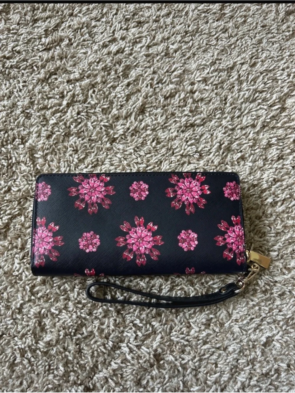 Michael Kors Black Wristlet Wallet with Pink Floral Print - Picture 3 of 10